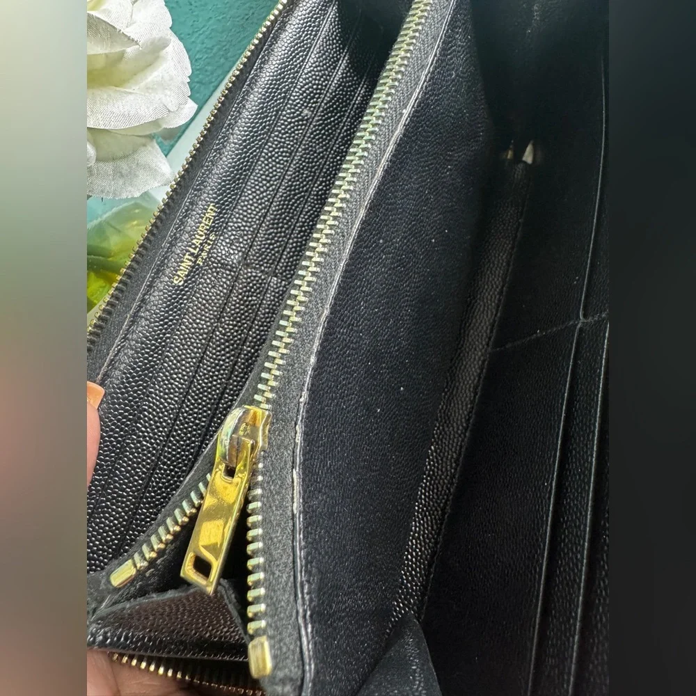 YSL Black Quilted Zip Wallet